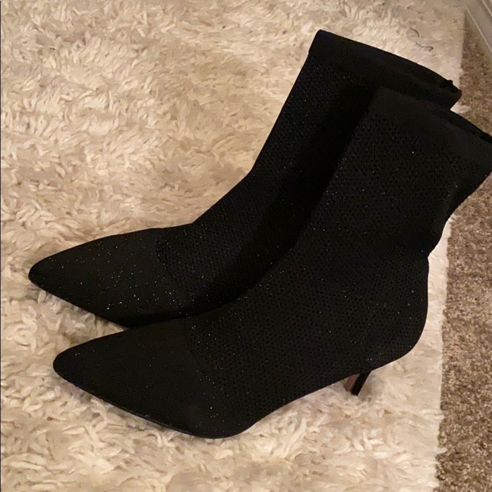 Glittery black sock style booties